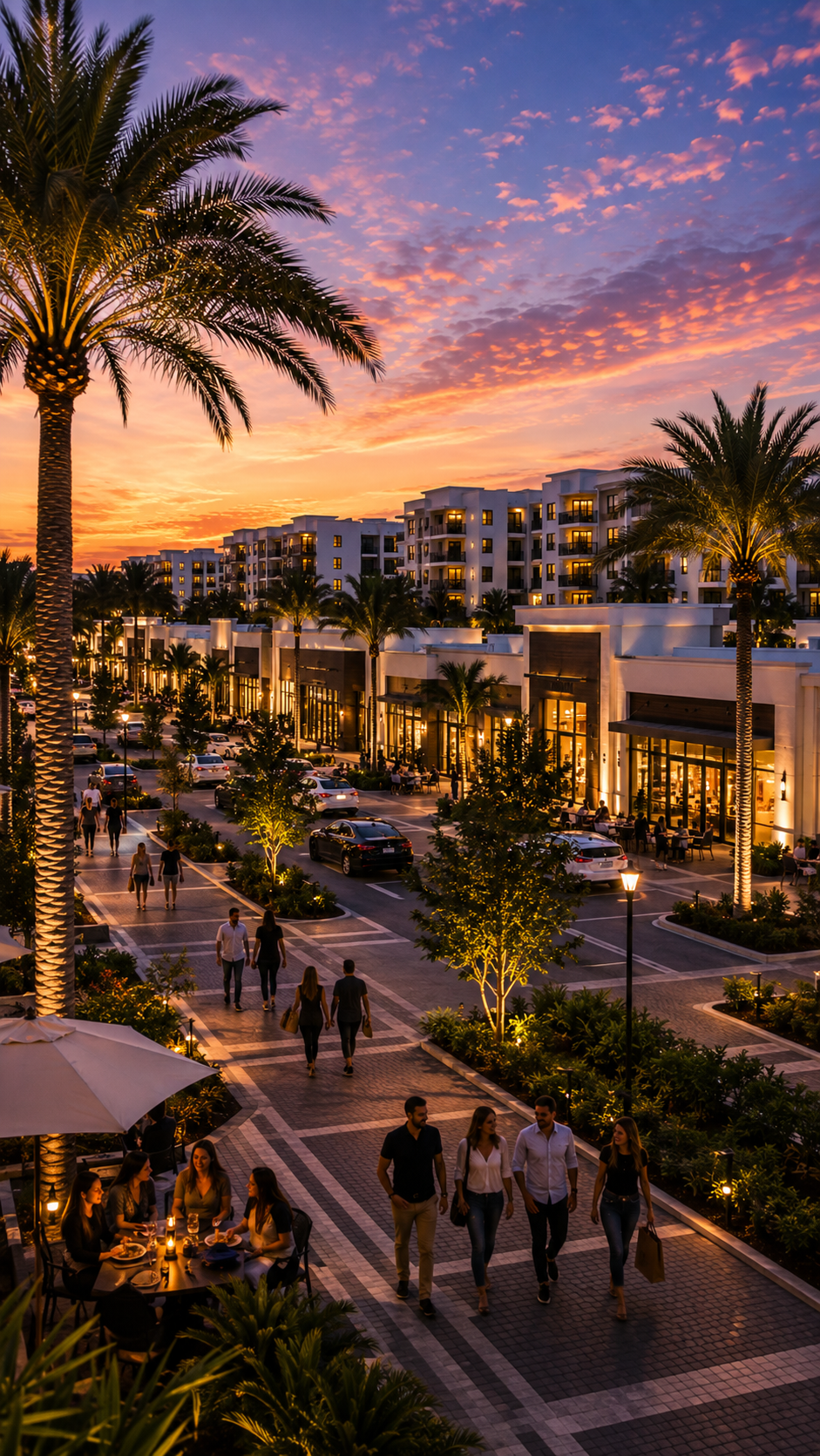 Aerial view of Uptown Boca Raton mixed-use development near Agave Boca